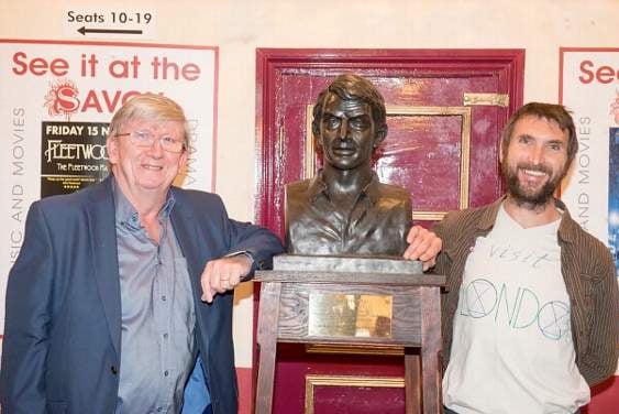 John Watterson with Jake Thackray’s son Tom and the bust of his father