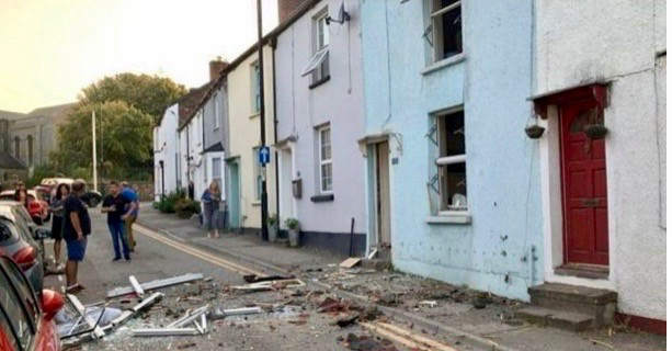 The scene of the blast at the front of the house