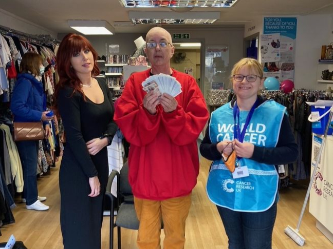 Jade Davies of JD Hair, CRUK volunteer Rainbow Walker and shop manager Louise Cossey