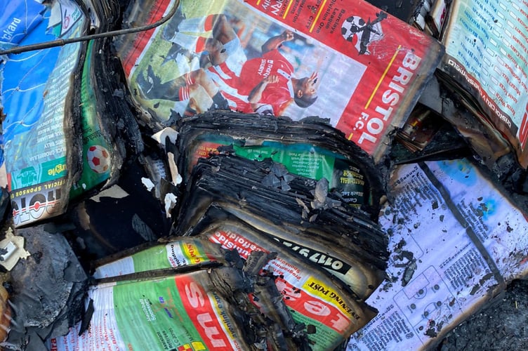 Ben Grice, 22, from Huntley, Gloucestershire, lost 70 years' worth of football memorabilia in a shed fire on April 13. See story SWBRmemorabilia - by Amy Reast A football lover lost 70 YEARS of memorabilia - including 50,000 programmes - after his shed caught fire. Ben Grice, 22, had been passed down the collection ten years ago from his grandfather. The Bristol City fan, from Huntley, Gloucestershire, said his grandfather began collecting in the fifties and Ben began adding his own finds to the collection. He had stored the vast array of shirts, programmes, team sheets and signed pictures in his shed. But Ben was devastated when he was called home on April 13 to find almost his entire collection destroyed by a suspected electrical fire.
