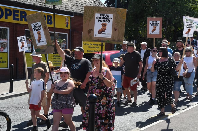 More than 100 people took to the streets of Coleford to protest against the possibility of losing the ponds