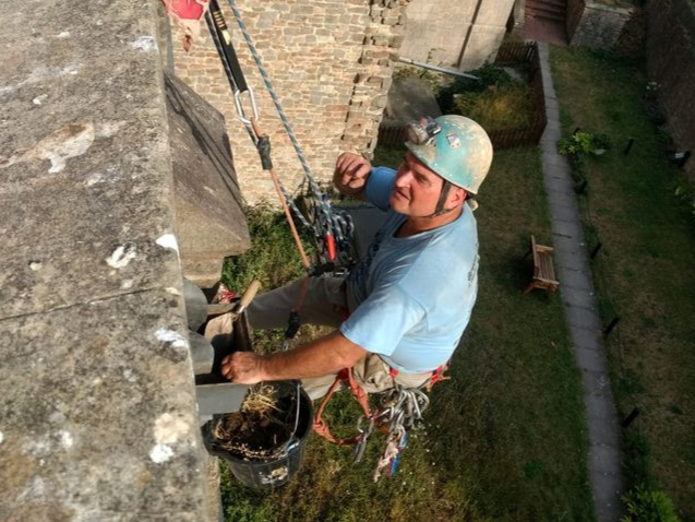Jan Karvik abseiled down the tower of St Mary’s Church.