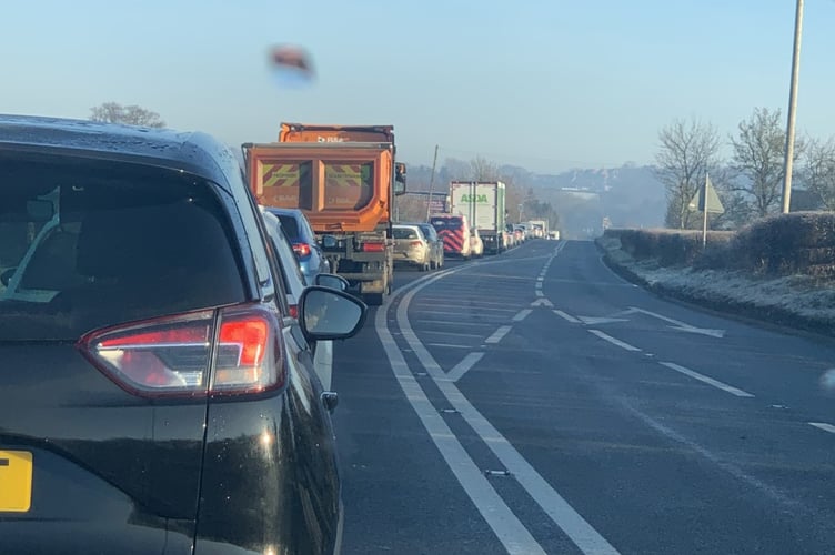 Traffic on the A48 approaching Pwllmeyric Hill
