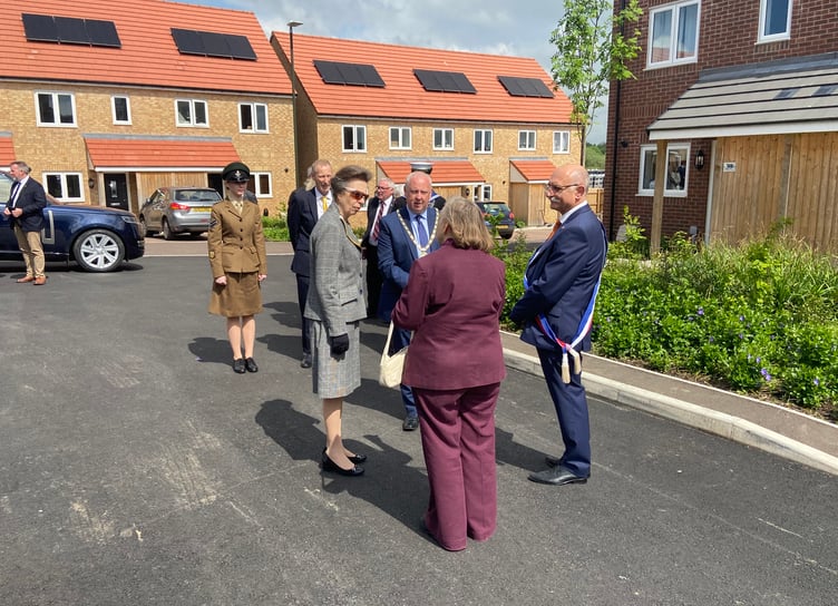The Princess Royal meets with Coleford Mayor Nick Penny and representatives from the town's twinning association.