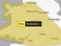 Weekend weather warning issued for thunderstorms over area