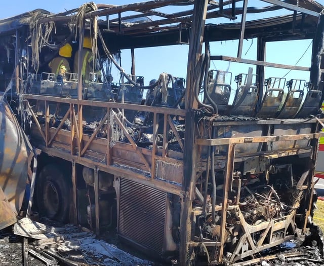 Fire crews tackle flaming coach on A449 as traffic is disrupted