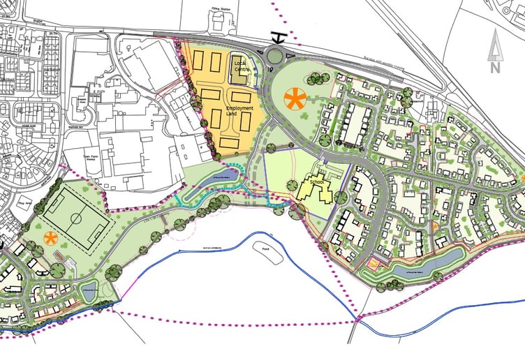 The proposed layout of the new homes, school and employment land