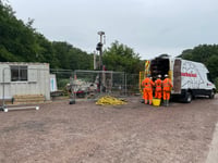 Drilling rigs and floating pontoon at Cannop for ground investigation