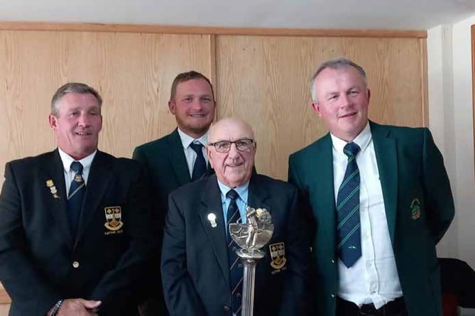 Lydney Senior Alan Robinson, one of the founders of the competition, presents the Triangular Trophy. He is pictured with Alistair Frazer-Holland (Lydney), Chris Cotton (Forest of Dean) and Ashley James (Forest Hills).