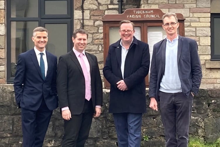Forest MP Mark Harper and Monmouth MP David TC Davies, with the former leader of Monmouthshire County Council, Cllr Richard John, and leader of Gloucestershire County Council, Cllr Mark Hawthorne MBE after agreement was struck last year to progress plans for a Chepstow bypass