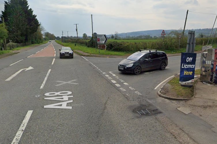 The junction of the A48 and Elton Road at Elton Corner