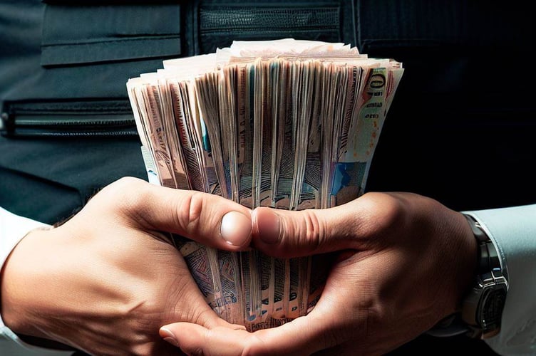Policeman holding cash