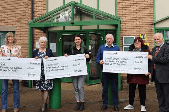 Cllrs Gooch (second from left) and Bevan (right) with representatives of their chosen charities last week