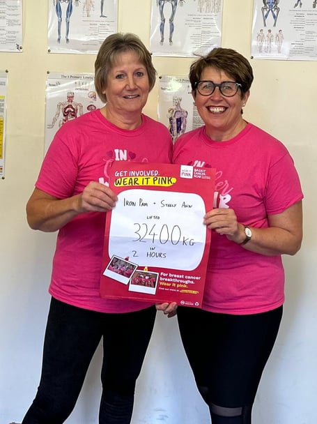 Pam Bendall and Ann Durham lifted weights totalling 32,400kgs to raise funds for Breast Cancer Now