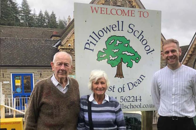 Alexander Carter (left) with his wife Penny and the Head of Pillowell School Chris Forster