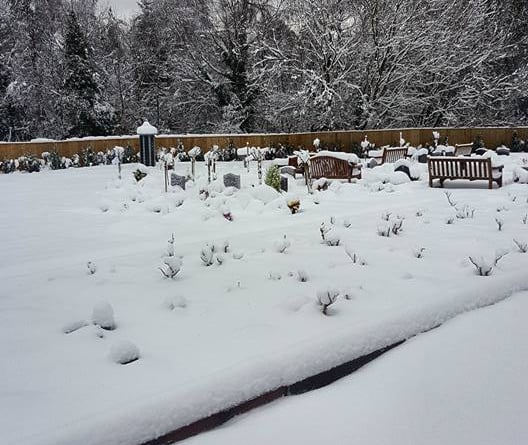 The Forest of Dean Crematorium cemetery after heavy snowfall