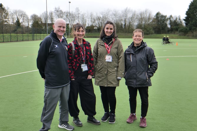 Alan Beard (Forest of Dean School Games Organiser), Cllr Jackie Dale, Lisa Cottom (Active Gloucestershire) and Mary Clare (Coach from 'Goal beyond Grass').