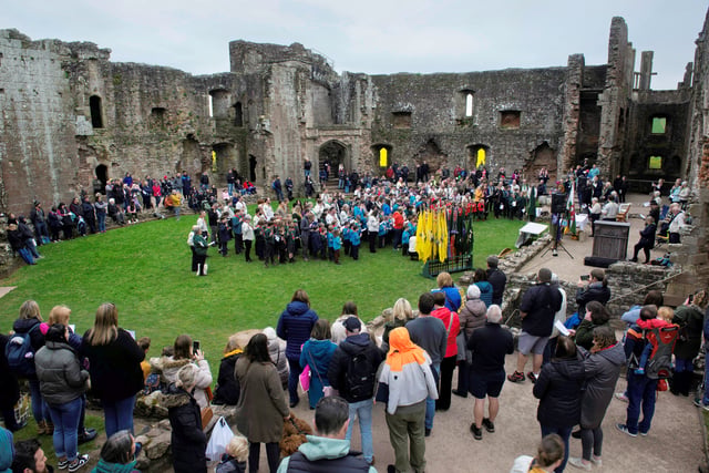 Scouts St George's Day parade at Raglan Castle