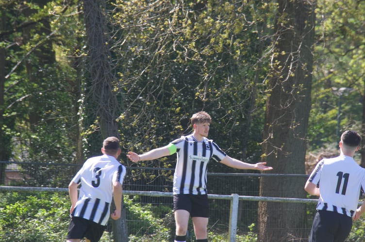 James Sharpe celebrates after scoring Staunton's opening goal