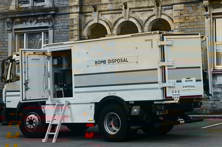 The bomb disposal van outside the Belle Vue Centre.