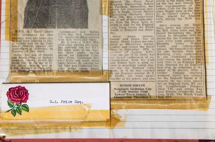 Memorabilia from Gerry Price's Rugby career