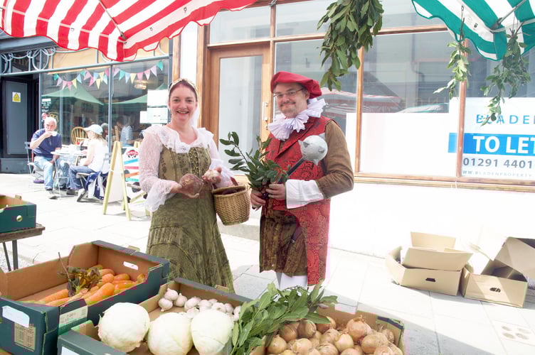 Emma and Jez Becker were offering vegetables provided by Bidfood for donations to the Mayor of Chepstow's charity.