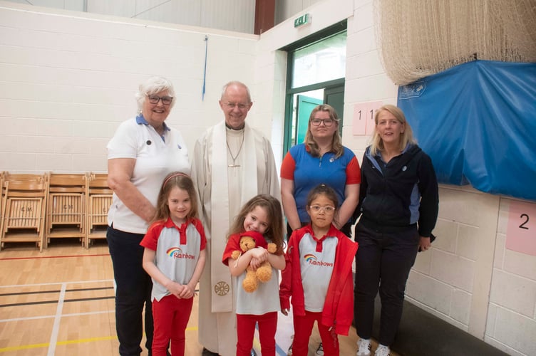 Sedbury Rainbows leader Liz McBride, Guide helper Sophie and leader Sally Blandford with some of the Rainbows.