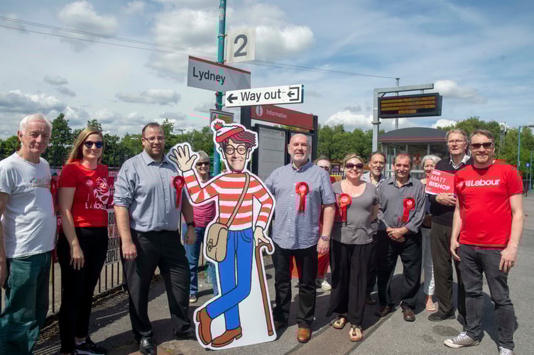 Labour candidate Matt Bishop, left of the cut-out, with Mick Whelan, right, and supporters.