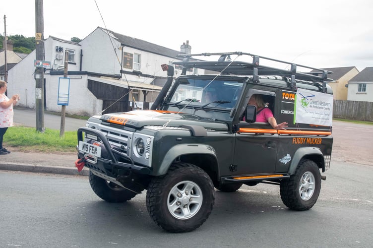 Michaela and Matt Fennell in a Landrover.