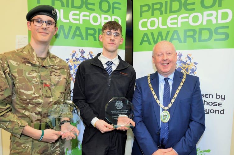Army cadets Jamie Harris and Williams received the Mayor's award for reading the names of the Fallen at Coleford's D-Day commemorations