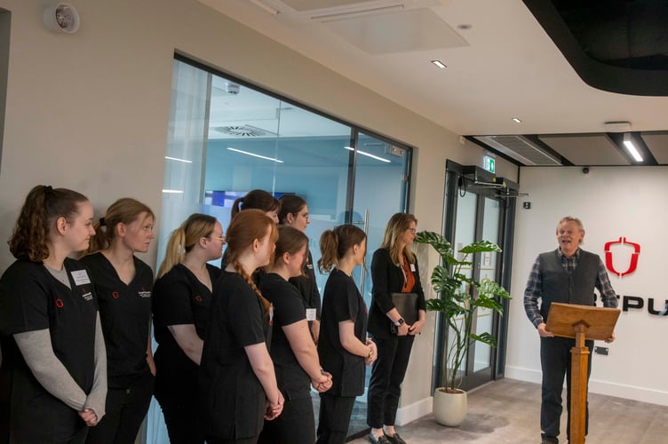 Martin Clunes addresses students at the opening