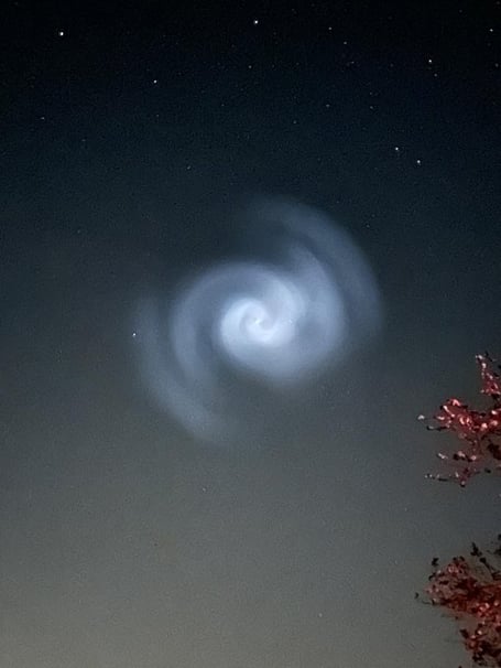 Spiral in the sky spotted on Monday evening.