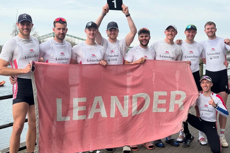 Jack Tottem, front right, celebrates with his Leander boat