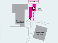 Hospital tower entrance closure for works