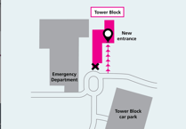 Temporary alternative entrance in place at Gloucestershire Royal Hospital Tower Block