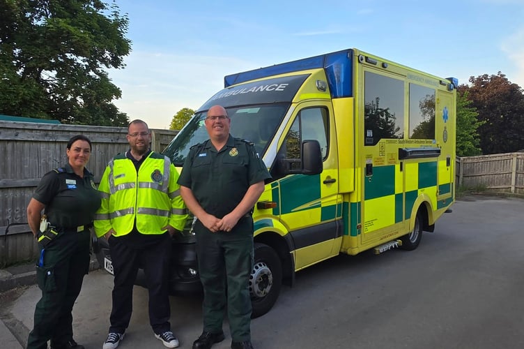 Matt Bishop (centre) joined Teresa and Paul for a shift on an ambulance at Coleford.