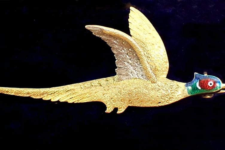 Gold & Enamel Pheasant Brooch