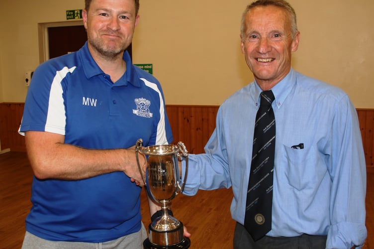 Mark Walby of Mitcheldean FC was named Secretary of the Year. He is pictured with North Gloucestershire League President Keith Wilkes.