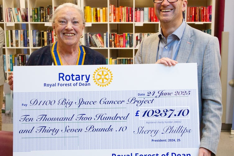President of the Rotary Club of the Royal Forest of Dean Sherry Phillips pictured with Director of Cheltenham and Gloucester Hospitals Charity Richard Smith.