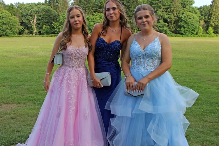 Three young ladies pose for pictures.