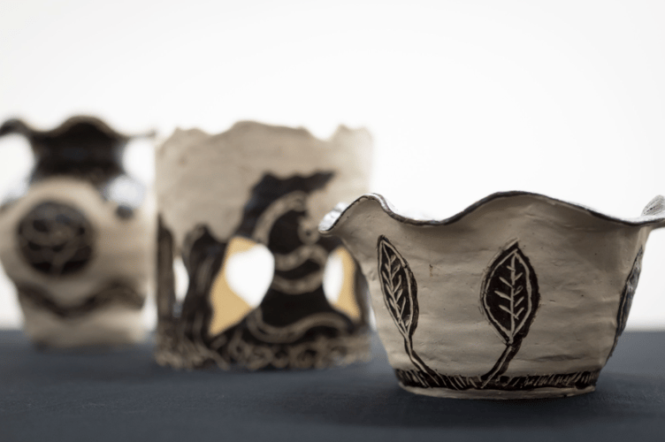 
Vessels from the Embodied Vessels community workshops created with clay and slip from the River Usk (Pic by Matthew Horwood)