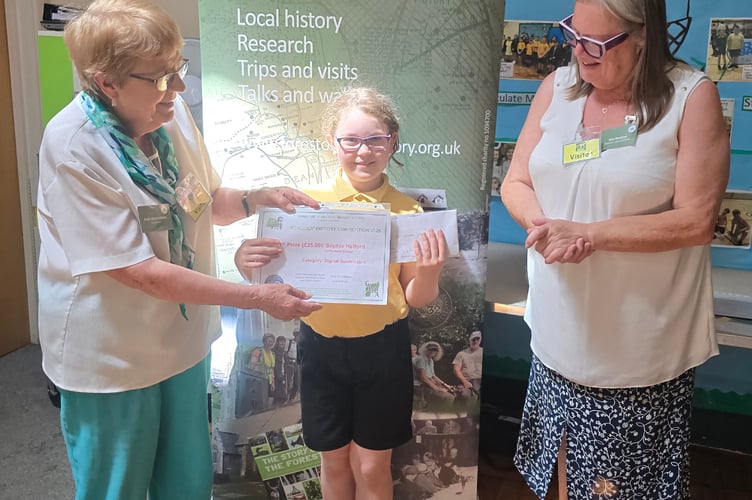 Sophie Halford of Parkend School won the digital category. She is pictured with Ruth Richardson and Sue Newton.