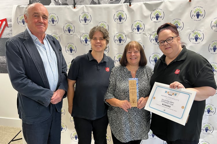 Margaret Partis, Cheryl Osenan and Diane Glass of the Salvation Army with FVAF trustee Simon Murray.