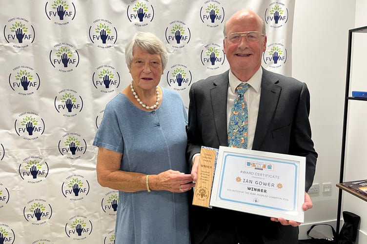 Volunteer of the Year Ian Gower with Dame Janet Trotter.