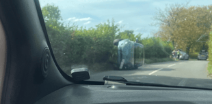 Car on its side near St Briavels