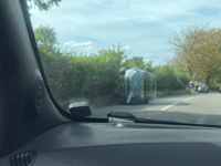 Car on its side near St Briavels