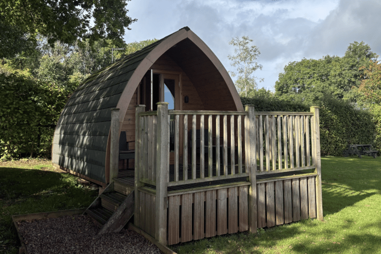 A two-person glamping pod with electricity, heating, a fridge and TV.