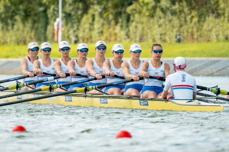 Jack Tottem steers the GB women's 8 in Shanghai