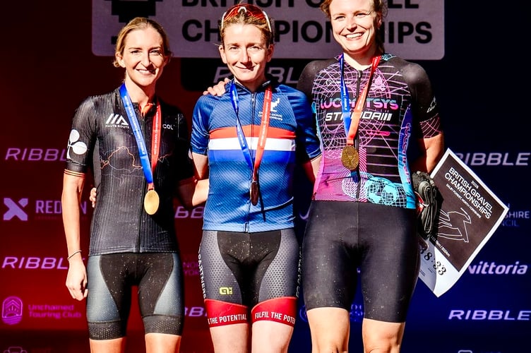 Louise Hart, centre, took gold at the British Gravel Cycling Championships