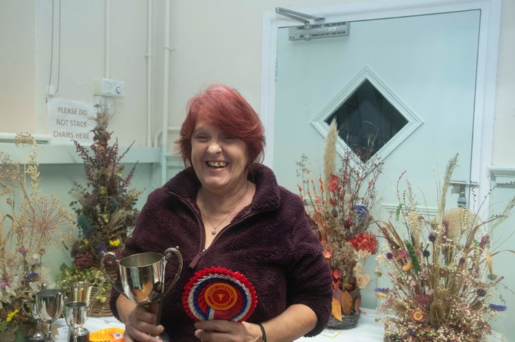 The BGS Cup for best exhibit in the non-horticultural classes went to Teresa Barnett for her crazy patchwork entry.